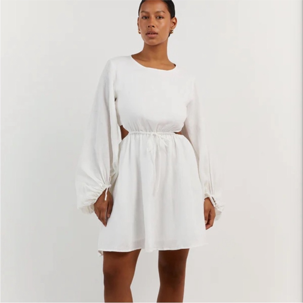 DISSH MOLLY WHITE LINEN MINI DRESS - 4 / WHITE